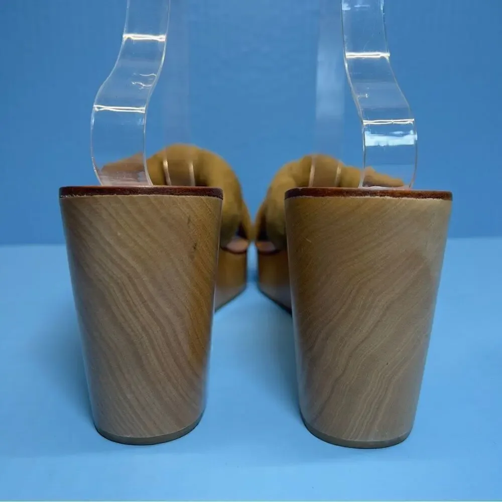Loeffler‎ Randall Taylor Platform Wedge Heel Sandals in Sienna Tan Suede 11